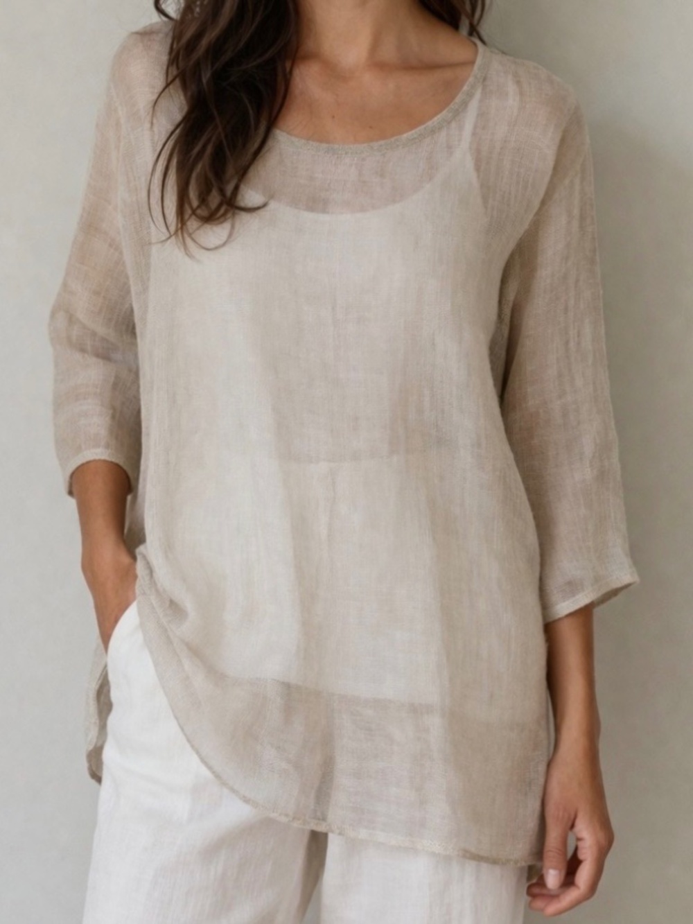 Eileen Fisher linen mesh tunic large
